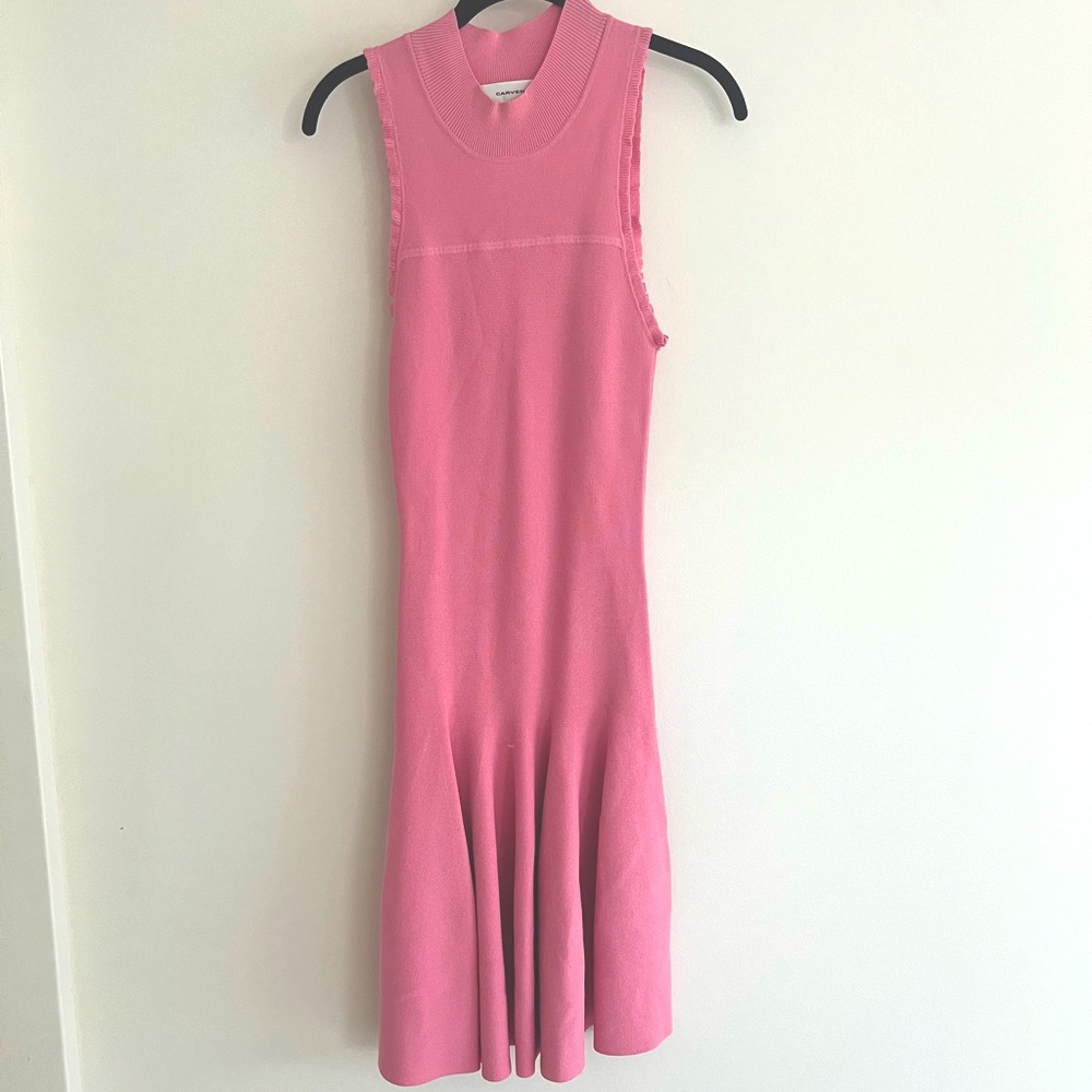 Carven pink fit to flare mini dress with ruffle detailing size XS